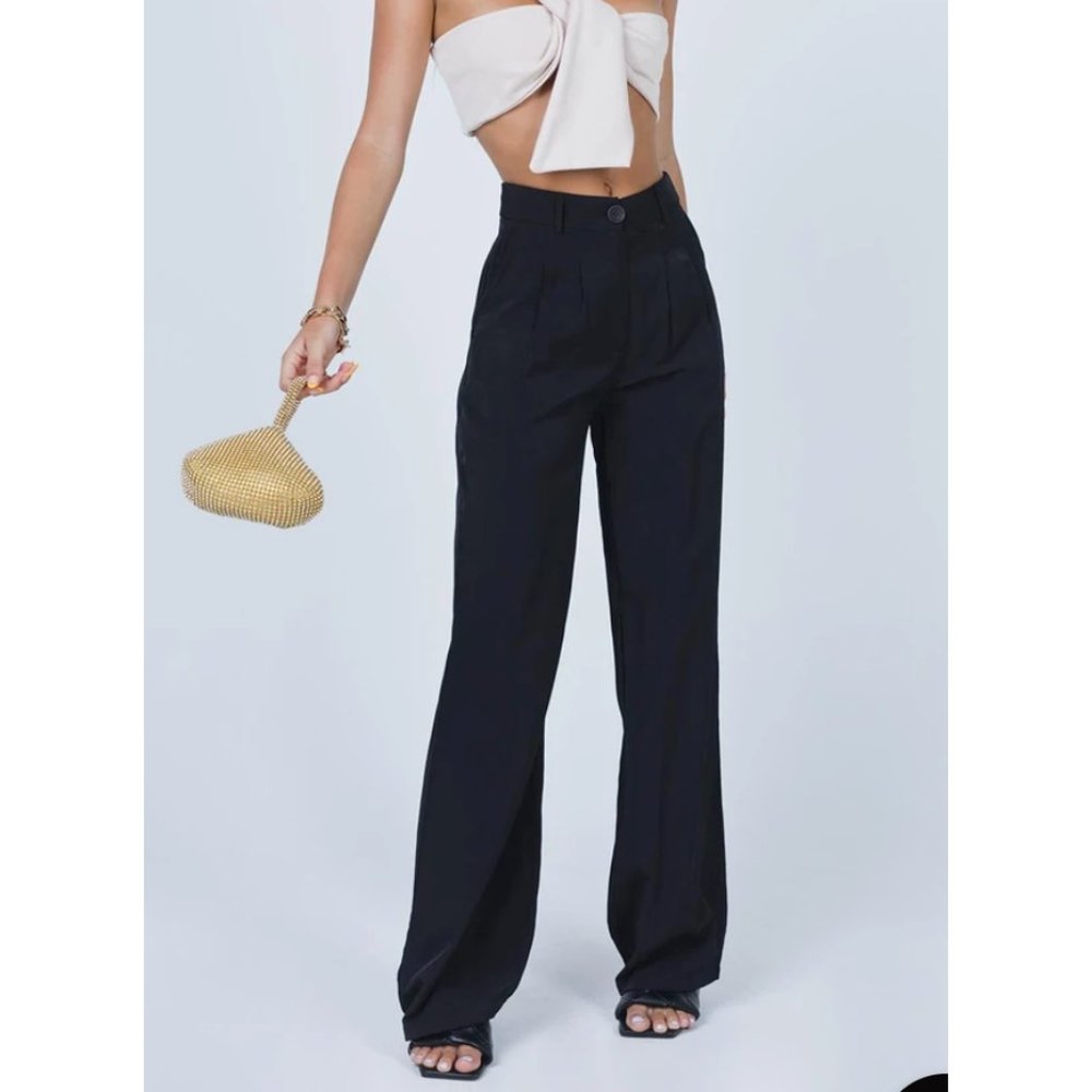 Princess Polly KACEY PANTS BLACK Solid High Waist Regular Size US 0